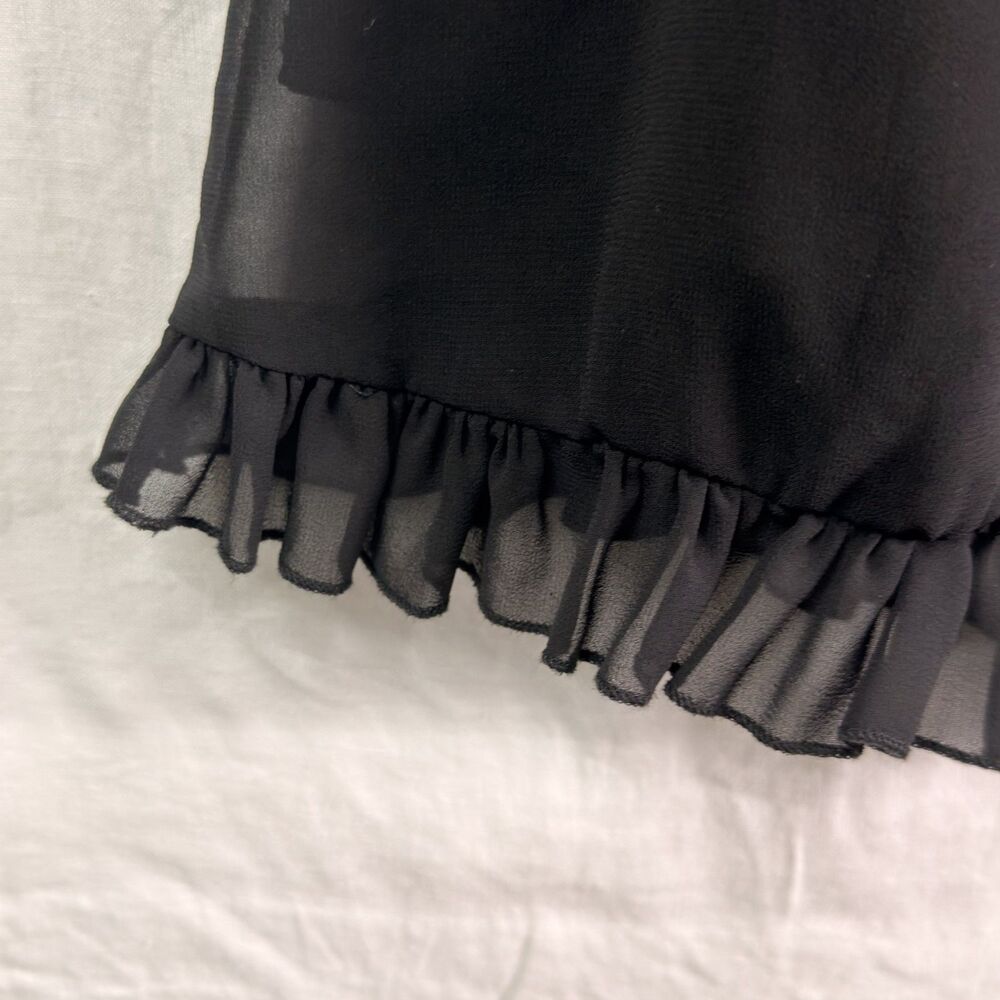 black mini dress sz l ruffle trim tie straps corset bust sheer hem goth coquette - Picture 6 of 8